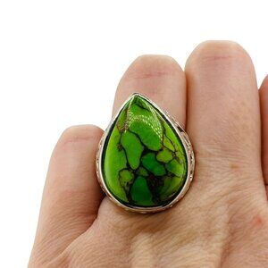 Sterling Silver Green Mohave Turquoise Teardrop Ring Size 7.75 Signed Open Work